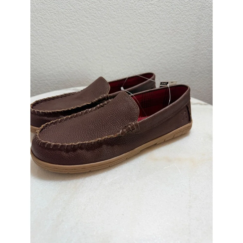 Lands End‎ Mens Venetian Moccasin Slippers Brown Plaid Lined Loafers Size 8